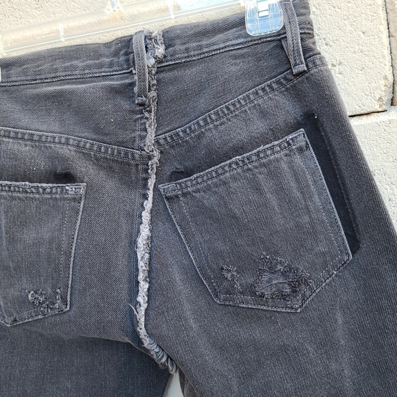 Imaan x Frame | Distressed Knee Length Bermuda Cut Off Gray Denim Shorts Size 24 - Picture 10 of 13